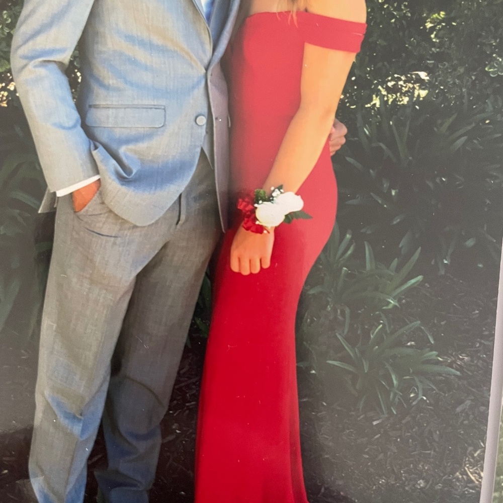 Size 4 Red Off-the-shoulder Strapless Prom Dress